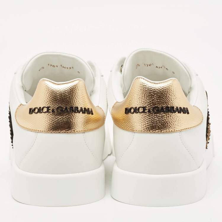 Pre Owned Dolce & Gabbana White Leather Crown Patch Portofino Sneakers Size 43