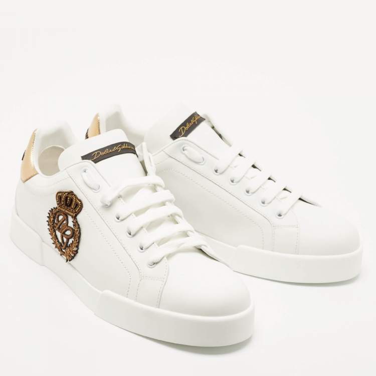 Pre Owned Dolce & Gabbana White Leather Crown Patch Portofino Sneakers Size 43