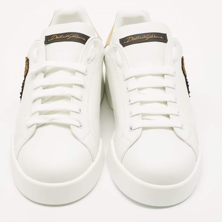 Pre Owned Dolce & Gabbana White Leather Crown Patch Portofino Sneakers Size 43