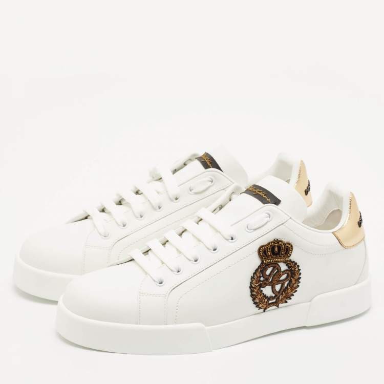Pre Owned Dolce & Gabbana White Leather Crown Patch Portofino Sneakers Size 43