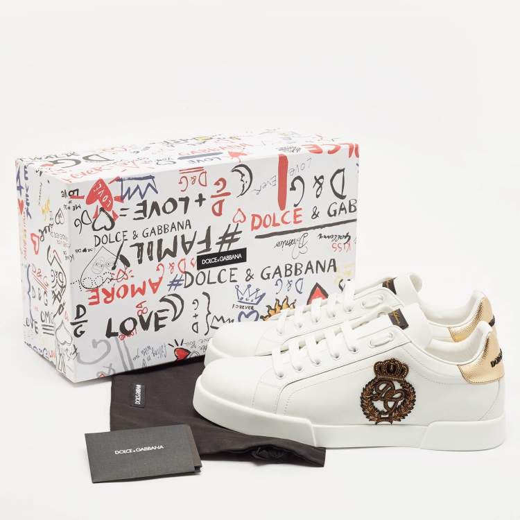 Pre Owned Dolce & Gabbana White Leather Crown Patch Portofino Sneakers Size 43