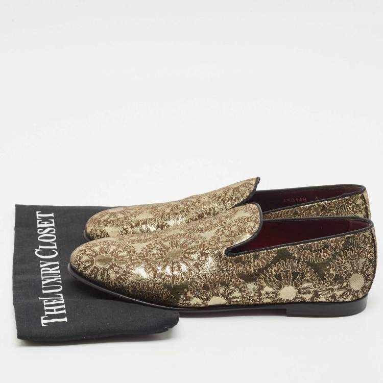 Pre Owned Dolce & Gabbana Gold Jacquard Slip On Loafers Size 40