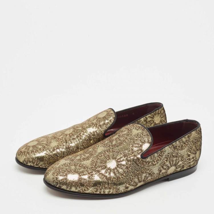 Pre Owned Dolce & Gabbana Gold Jacquard Slip On Loafers Size 40