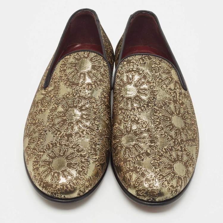 Pre Owned Dolce & Gabbana Gold Jacquard Slip On Loafers Size 40