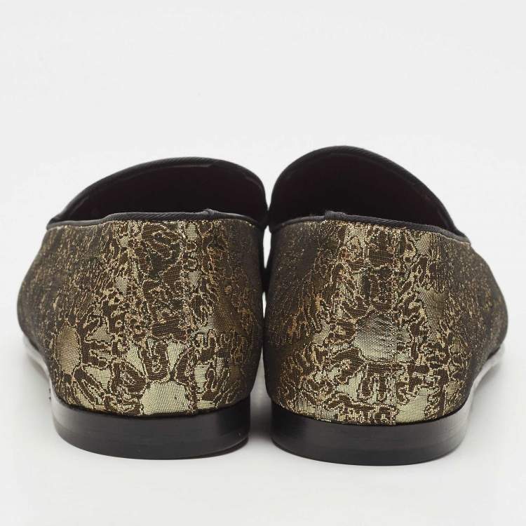 Pre Owned Dolce & Gabbana Gold Jacquard Slip On Loafers Size 40