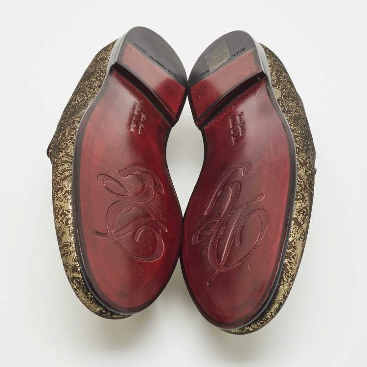 Pre Owned Dolce & Gabbana Gold Jacquard Slip On Loafers Size 40