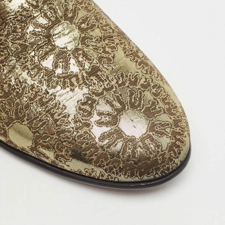 Pre Owned Dolce & Gabbana Gold Jacquard Slip On Loafers Size 40
