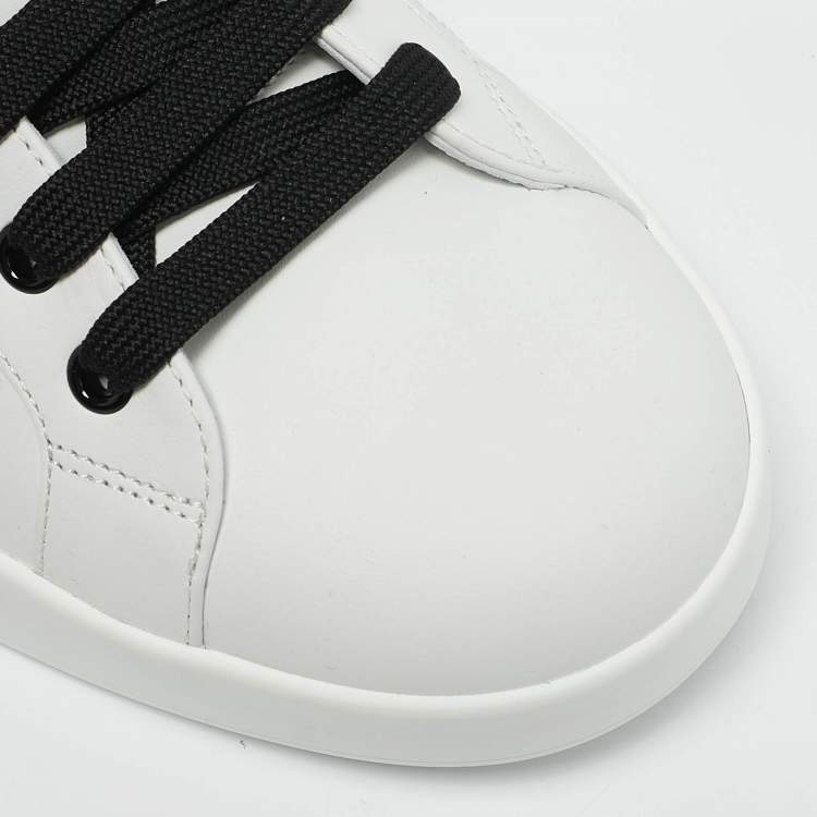 Pre Owned Dolce & Gabbana White/Black Leather Portofino Sneakers Size 43.5