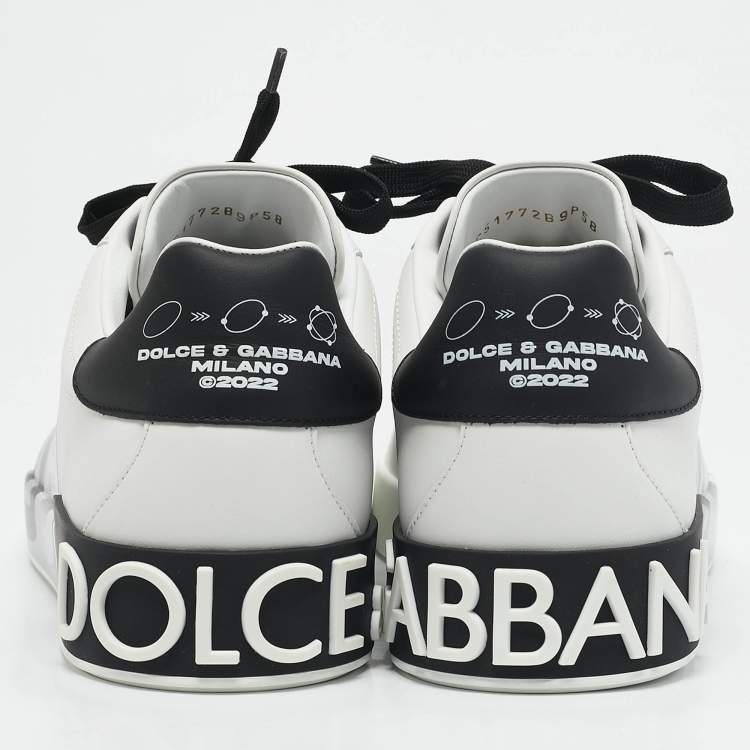 Pre Owned Dolce & Gabbana White/Black Leather Portofino Sneakers Size 43.5