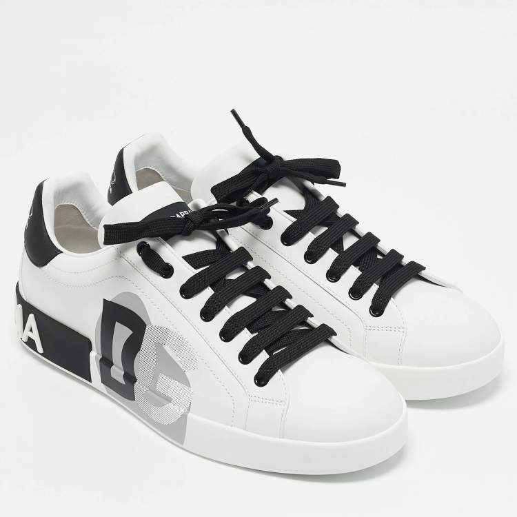Pre Owned Dolce & Gabbana White/Black Leather Portofino Sneakers Size 43.5