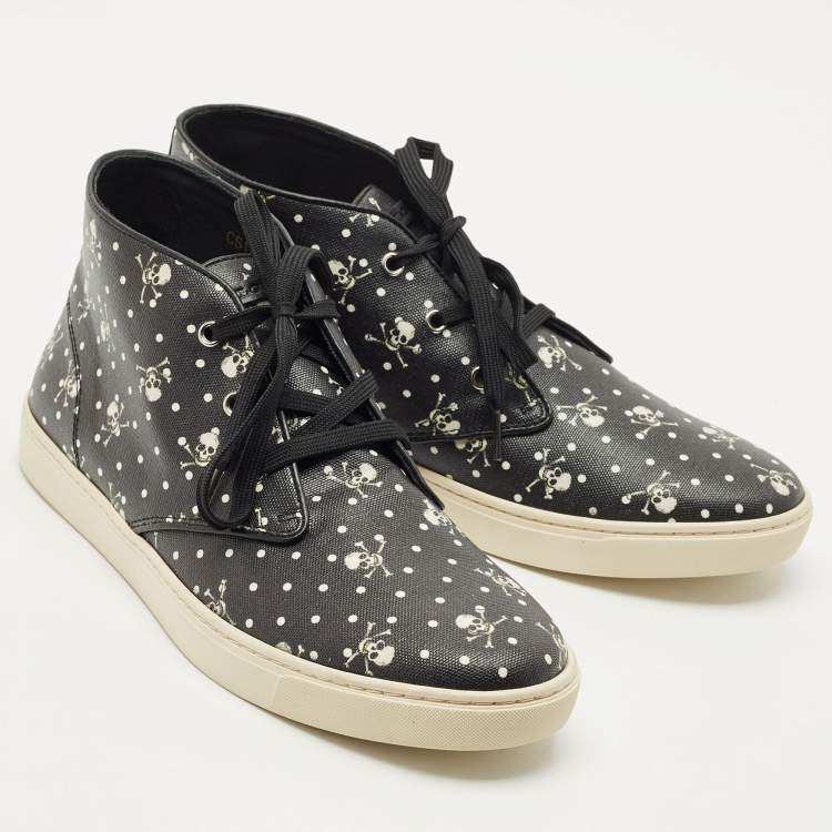 Pre Owned Dolce & Gabbana Black Coated Canvas Skeleton LDN High Top Sneakers Size 44