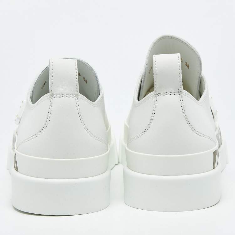 Pre Owned Dolce & Gabbana White/Gold Leather Portofino Low Top Sneakers Size 38