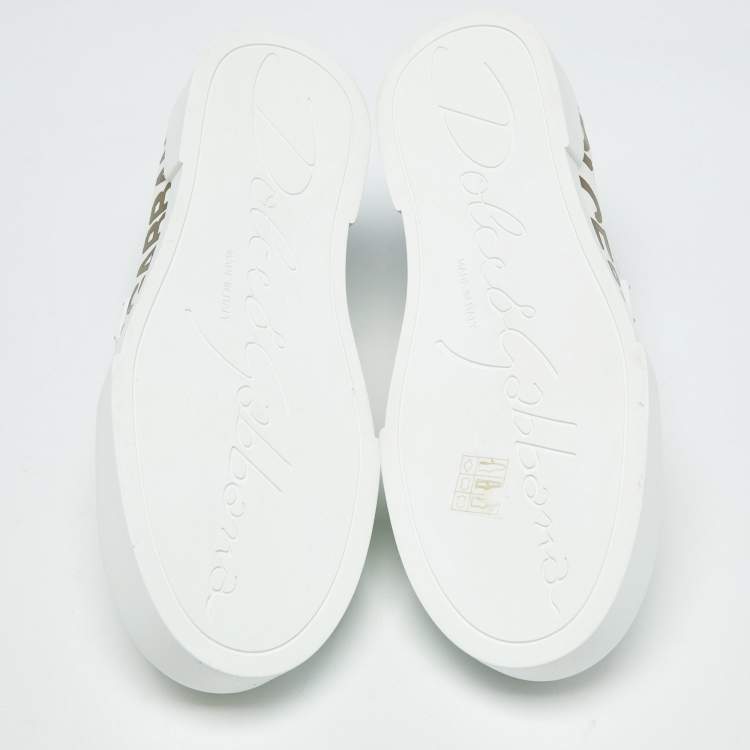 Pre Owned Dolce & Gabbana White/Gold Leather Portofino Low Top Sneakers Size 38