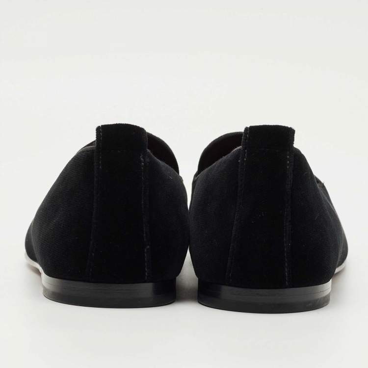 Pre Owned Dolce & Gabbana Black Velvet DG Secret Heart Loafers Size 42.5