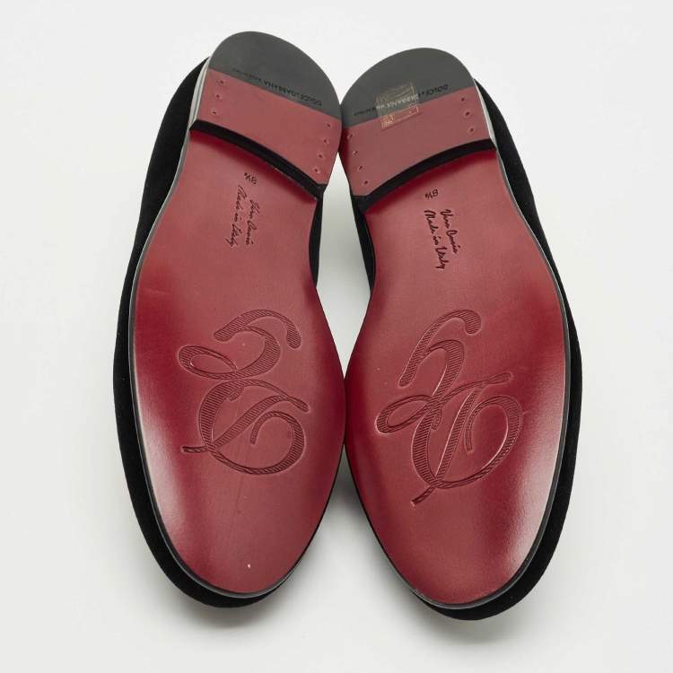 Pre Owned Dolce & Gabbana Black Velvet DG Secret Heart Loafers Size 42.5