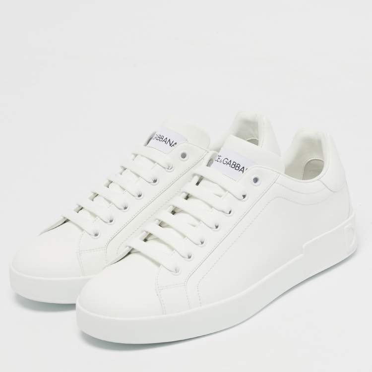 Pre Owned Dolce & Gabbana White Leather Portofino Low Top Sneakers Size 42.5