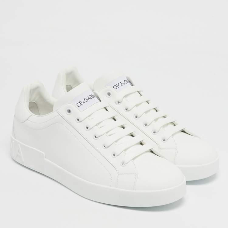 Pre Owned Dolce & Gabbana White Leather Portofino Low Top Sneakers Size 42.5