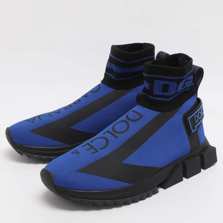 Pre Owned حذاء رياضي دولتشي أند غابانا سنيكرز كنفا بلون أزرق/أسود عالي الرقبة مقاس 42.5