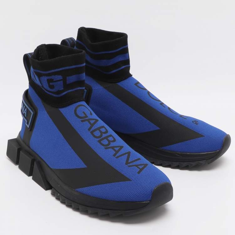 Pre Owned حذاء رياضي دولتشي أند غابانا سنيكرز كنفا بلون أزرق/أسود عالي الرقبة مقاس 42.5