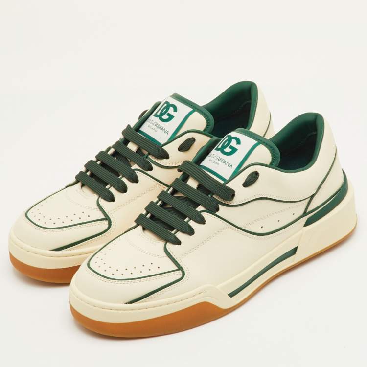 Pre Owned Dolce & Gabbana Roma Size 41.5 Cream/Green Leather Low Top Sneakers