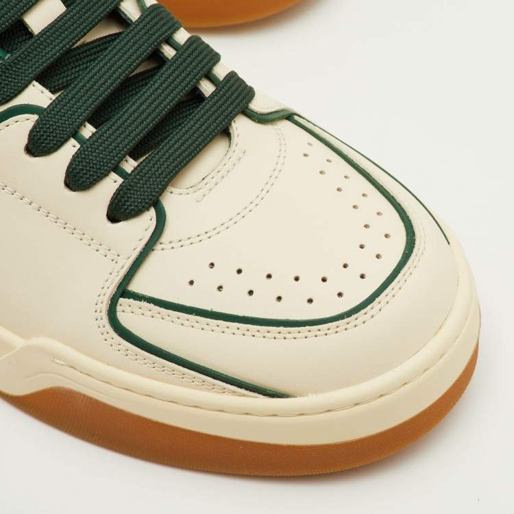 Pre Owned Dolce & Gabbana Roma Size 41.5 Cream/Green Leather Low Top Sneakers