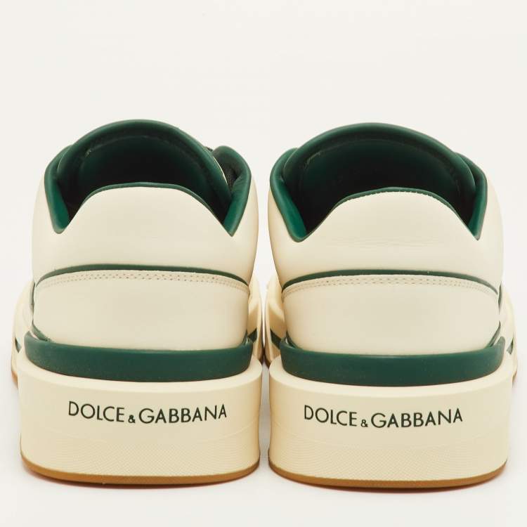 Pre Owned Dolce & Gabbana Roma Size 41.5 Cream/Green Leather Low Top Sneakers