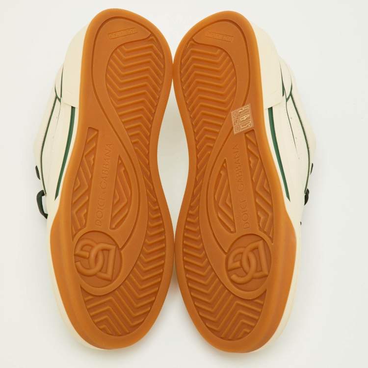 Pre Owned Dolce & Gabbana Roma Size 41.5 Cream/Green Leather Low Top Sneakers