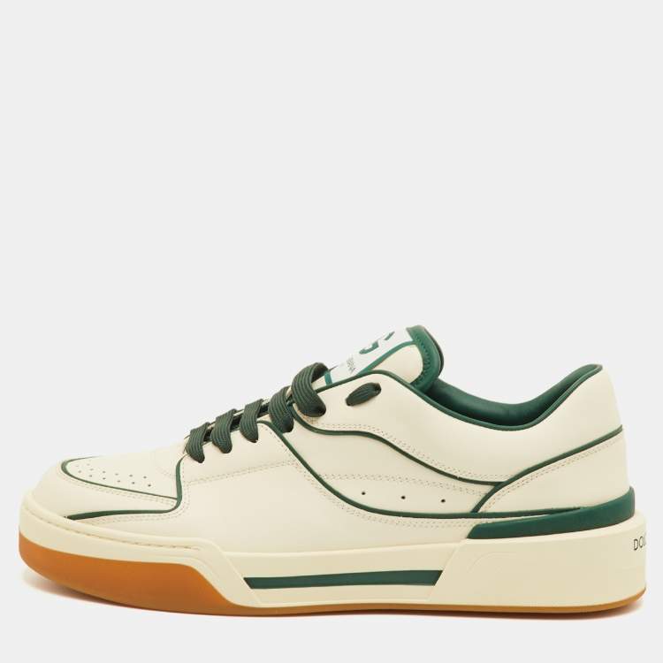 Pre Owned Dolce & Gabbana Roma Size 41.5 Cream/Green Leather Low Top Sneakers