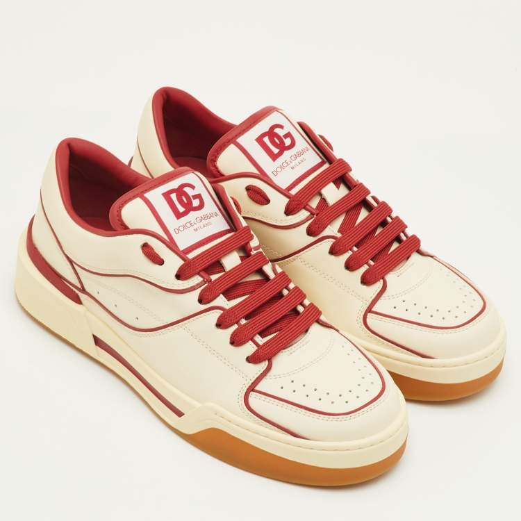 Pre Owned Dolce & Gabbana Roma Size 41.5 Cream/Red Leather Low Top Sneakers