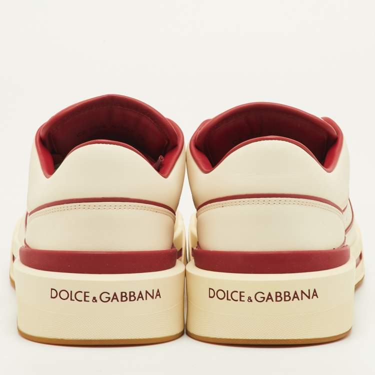Pre Owned Dolce & Gabbana Roma Size 41.5 Cream/Red Leather Low Top Sneakers