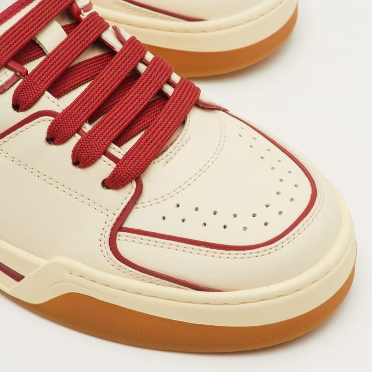 Pre Owned Dolce & Gabbana Roma Size 41.5 Cream/Red Leather Low Top Sneakers