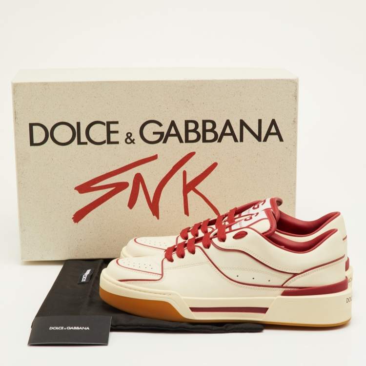 Pre Owned Dolce & Gabbana Roma Size 41.5 Cream/Red Leather Low Top Sneakers