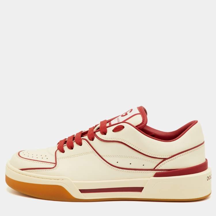 Pre Owned Dolce & Gabbana Roma Size 41.5 Cream/Red Leather Low Top Sneakers