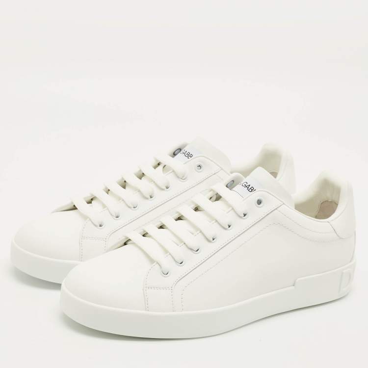 Pre Owned Dolce & Gabbana Portofino Size 44 White Leather Low Top Sneakers