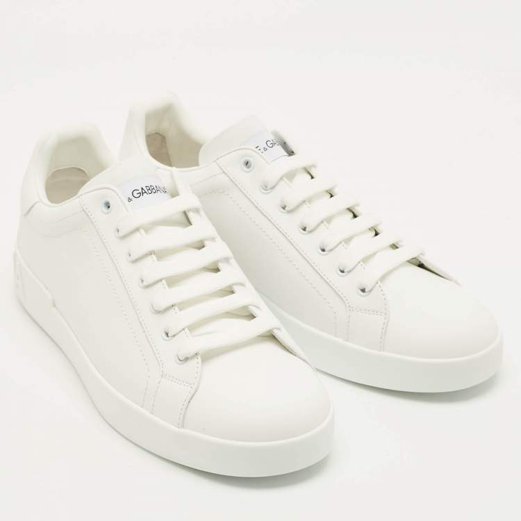 Pre Owned Dolce & Gabbana Portofino Size 44 White Leather Low Top Sneakers