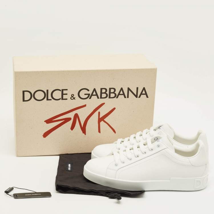 Pre Owned Dolce & Gabbana Portofino Size 44 White Leather Low Top Sneakers