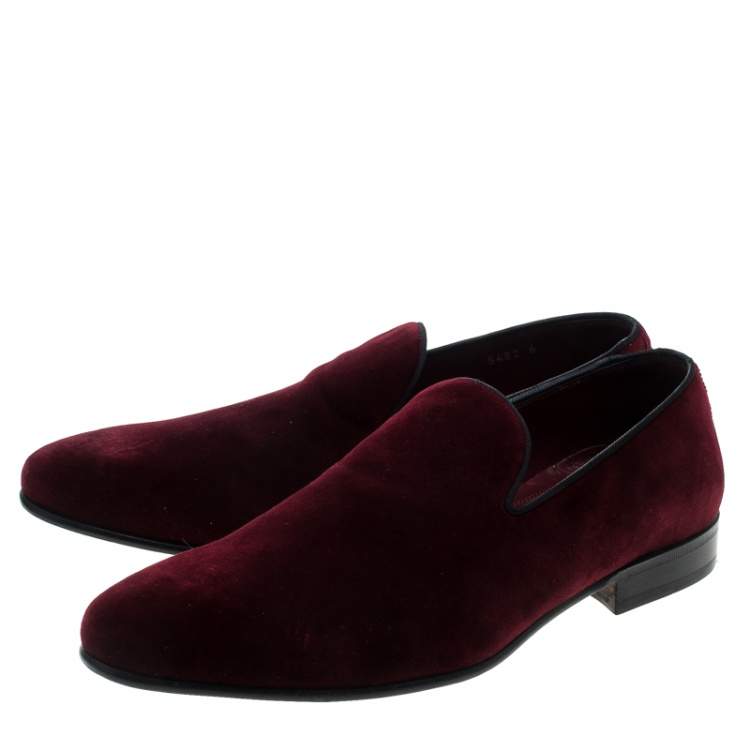 Pre Owned Dolce & Gabbana Burgundy Velvet Smoking Slippers Size 40