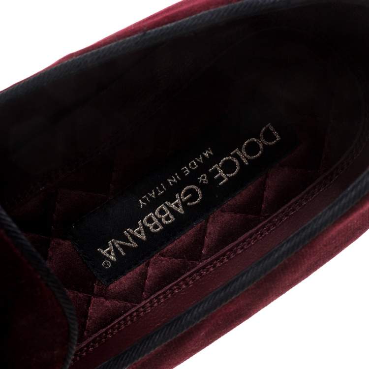 Pre Owned Dolce & Gabbana Burgundy Velvet Smoking Slippers Size 40