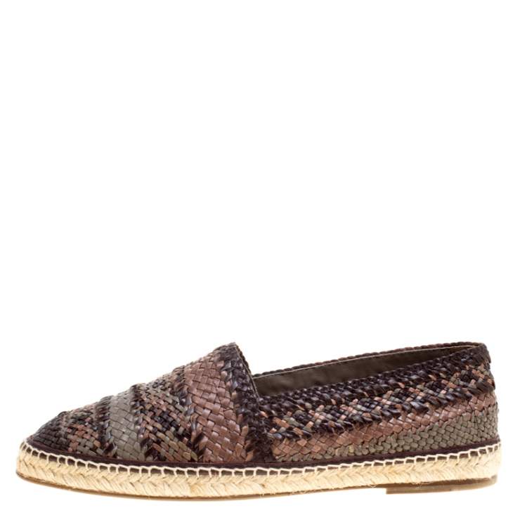Pre Owned Dolce & Gabbana Bicolor Braided Leather Espadrilles Size 45