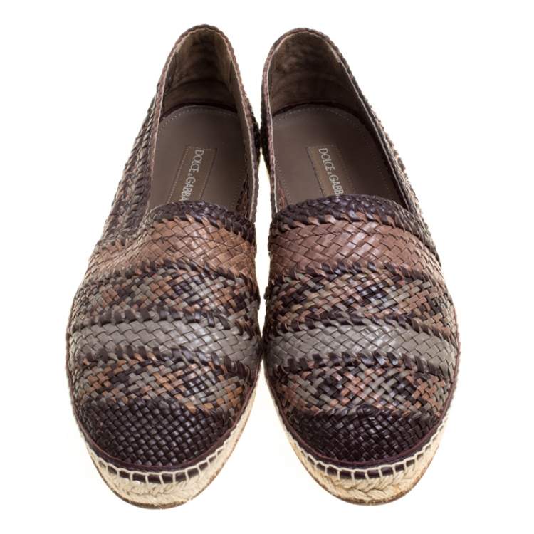 Pre Owned Dolce & Gabbana Bicolor Braided Leather Espadrilles Size 45