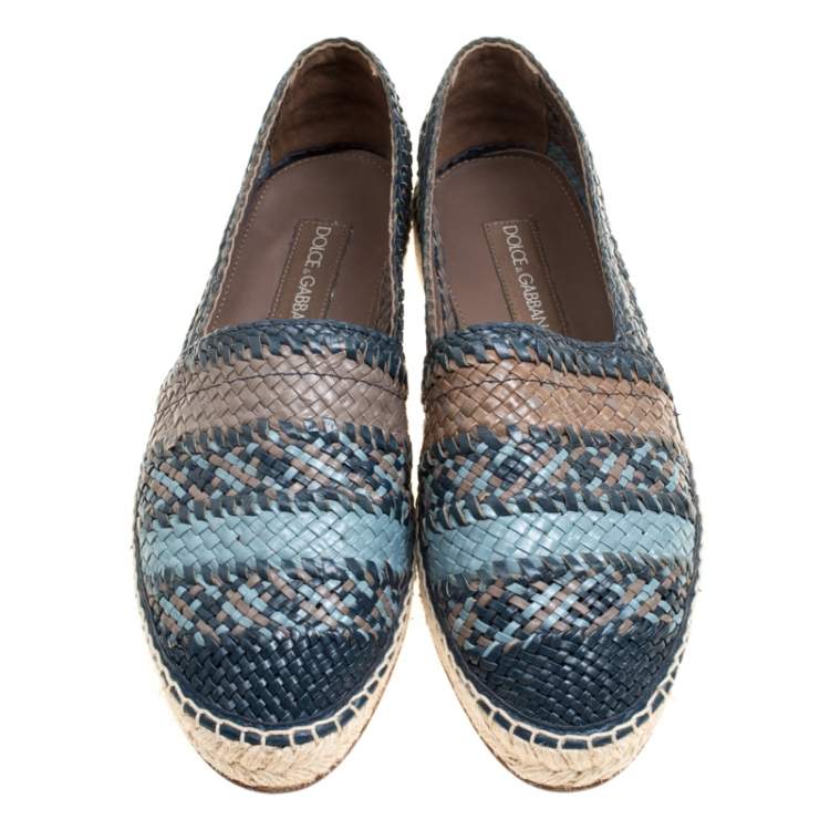 Pre Owned Dolce & Gabbana Bicolor Braided Leather Espadrilles Size 40