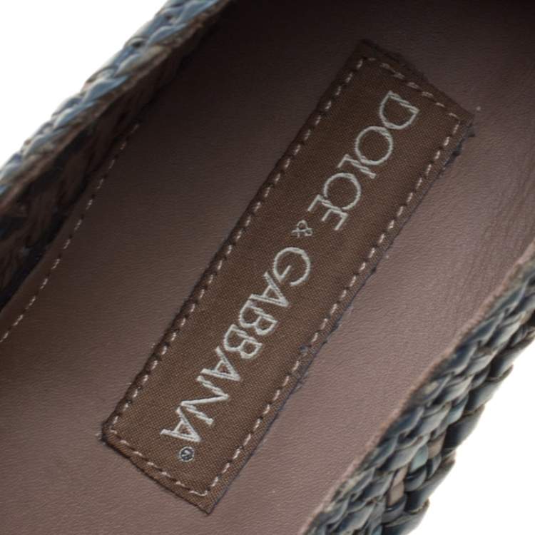Pre Owned Dolce & Gabbana Bicolor Braided Leather Espadrilles Size 40