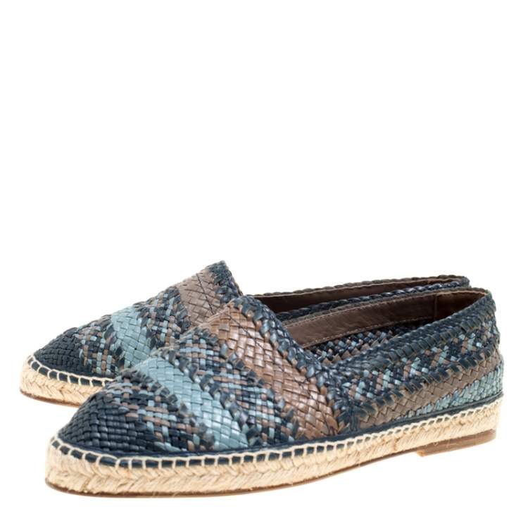 Pre Owned Dolce & Gabbana Bicolor Braided Leather Espadrilles Size 40