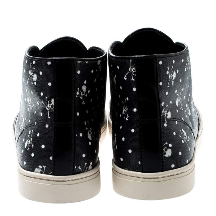 Pre Owned Dolce & Gabbana Black Skull and Cross Bone Print Canvas High Top Sneakers Size 43.5