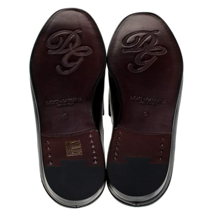 Pre Owned Dolce & Gabbana Black Leather King City Slip On Mule Loafers Size 43