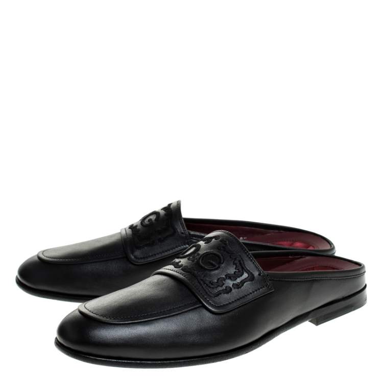 Pre Owned Dolce & Gabbana Black Leather King City Slip On Mule Loafers Size 43