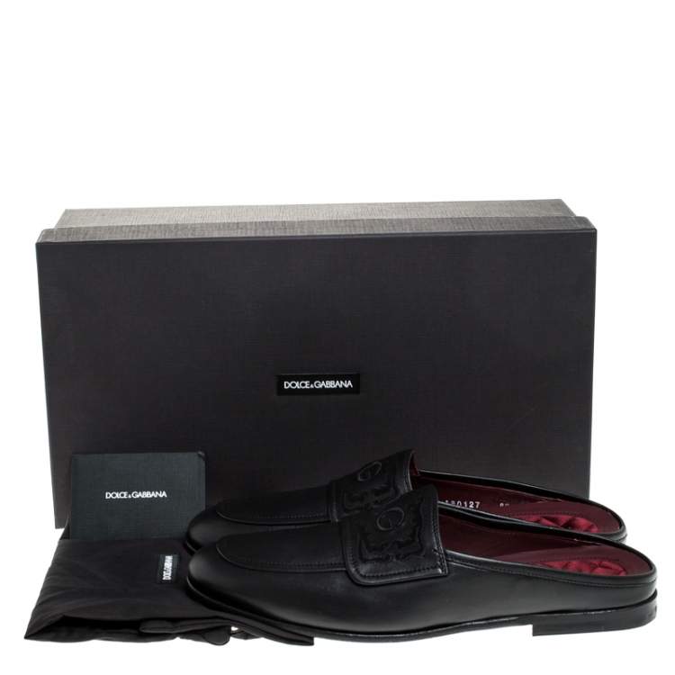 Pre Owned Dolce & Gabbana Black Leather King City Slip On Mule Loafers Size 43