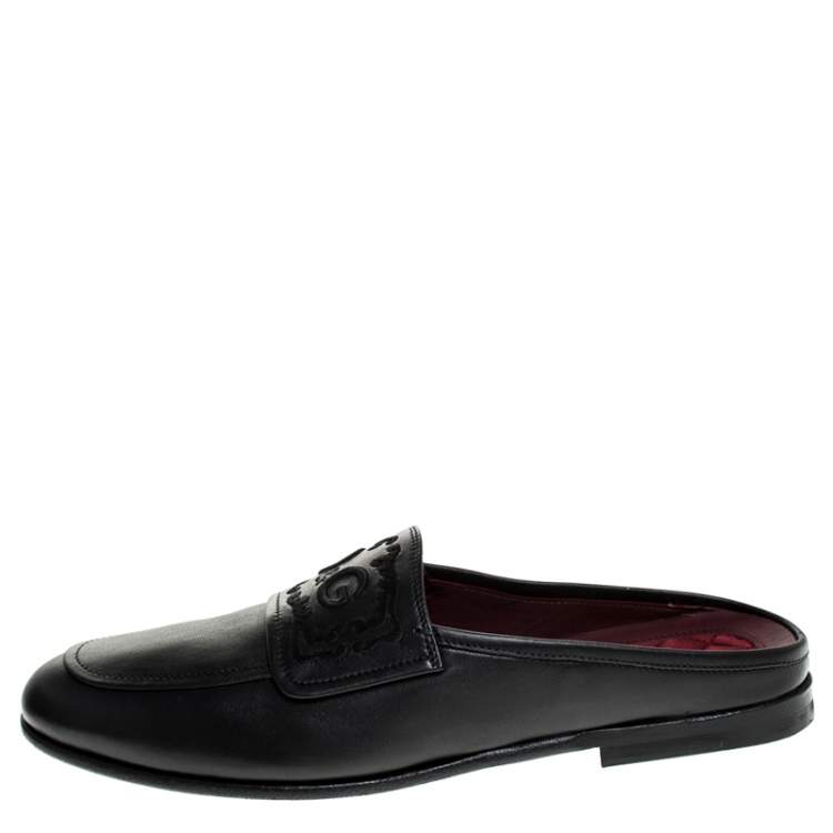 Pre Owned Dolce & Gabbana Black Leather King City Slip On Mule Loafers Size 42.5