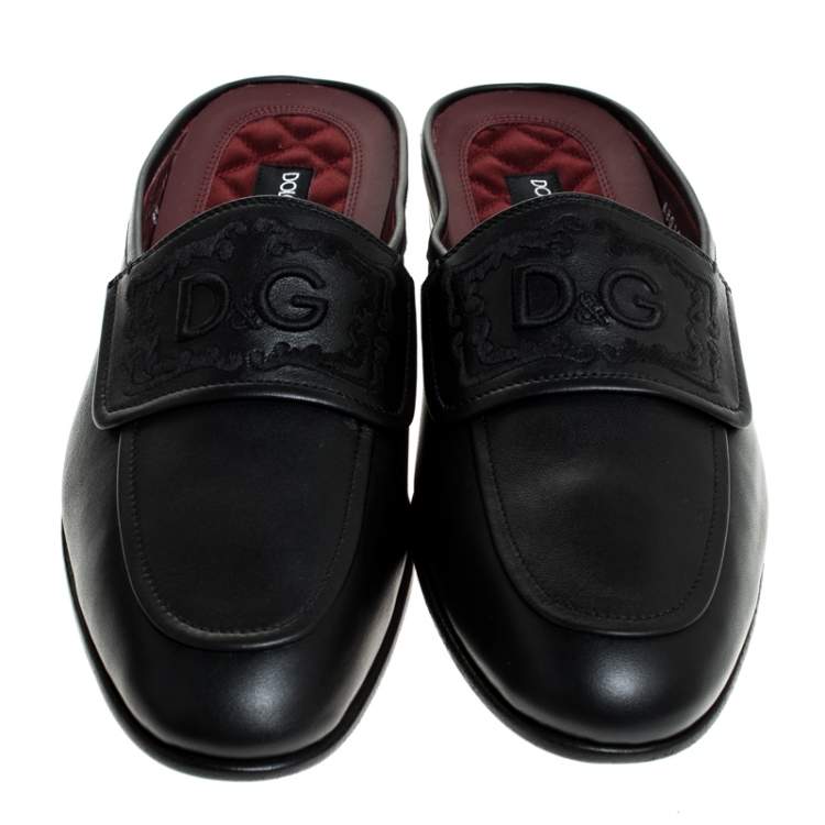 Pre Owned Dolce & Gabbana Black Leather King City Slip On Mule Loafers Size 42.5