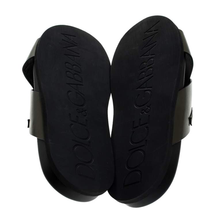 Pre Owned Dolce & Gabbana Olive Green Leather Cross Strap Sandals Size 44